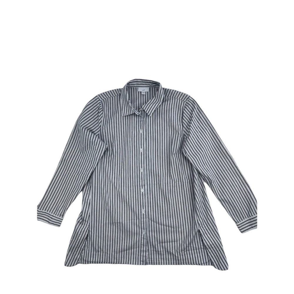 J.Jill Women's Striped Button-Up Shirt Gray /White Size M